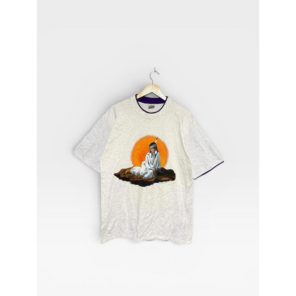 Vintage Native American Graphic T-Shirt USA Ringer Single Stitch Men’s